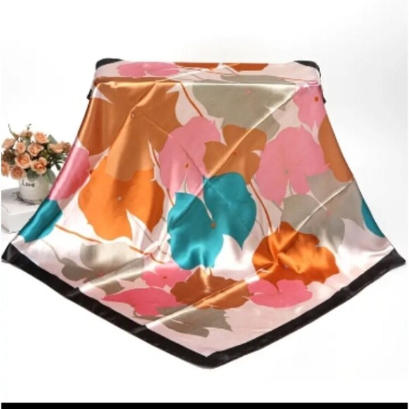 satin leaf scarf shawl wrap plant design accessory - Picture 1 of 2